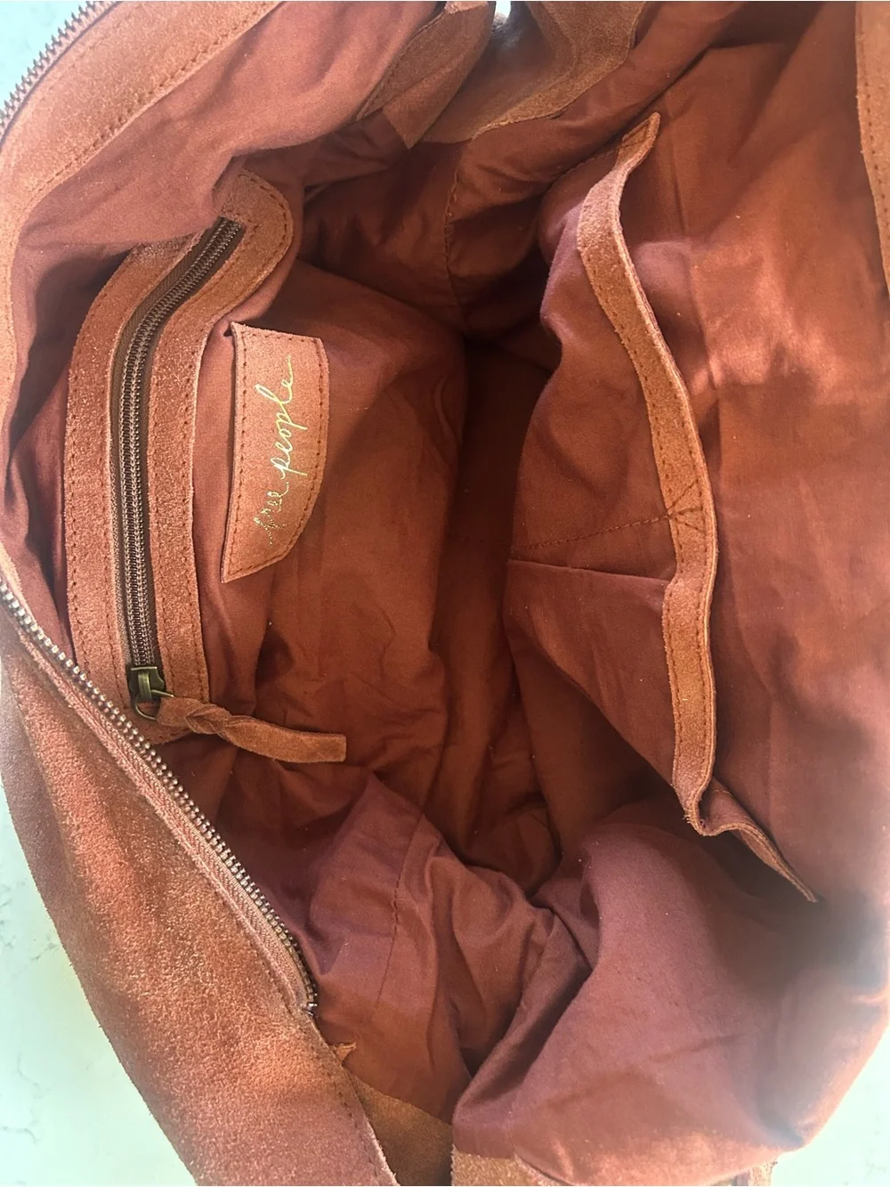Free People Serengeti Suede Slouchy Hobo Tote in Brick - Picture 9 of 16